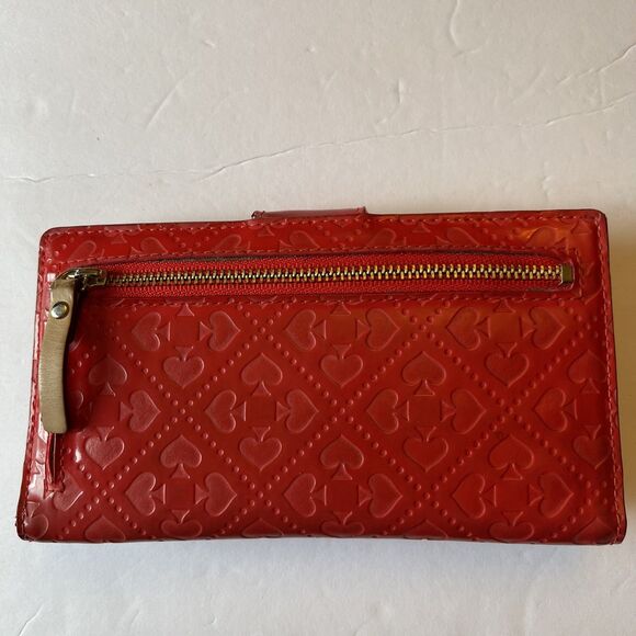 Kate Spade Wallet With Coin Zip New York Red patent Leather Tan Inside Used - Picture 3 of 16
